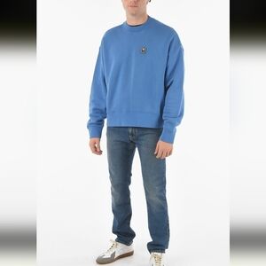 Palm Angels PXP Palm Brushed Cotton Crewneck Sweatshirt Azul